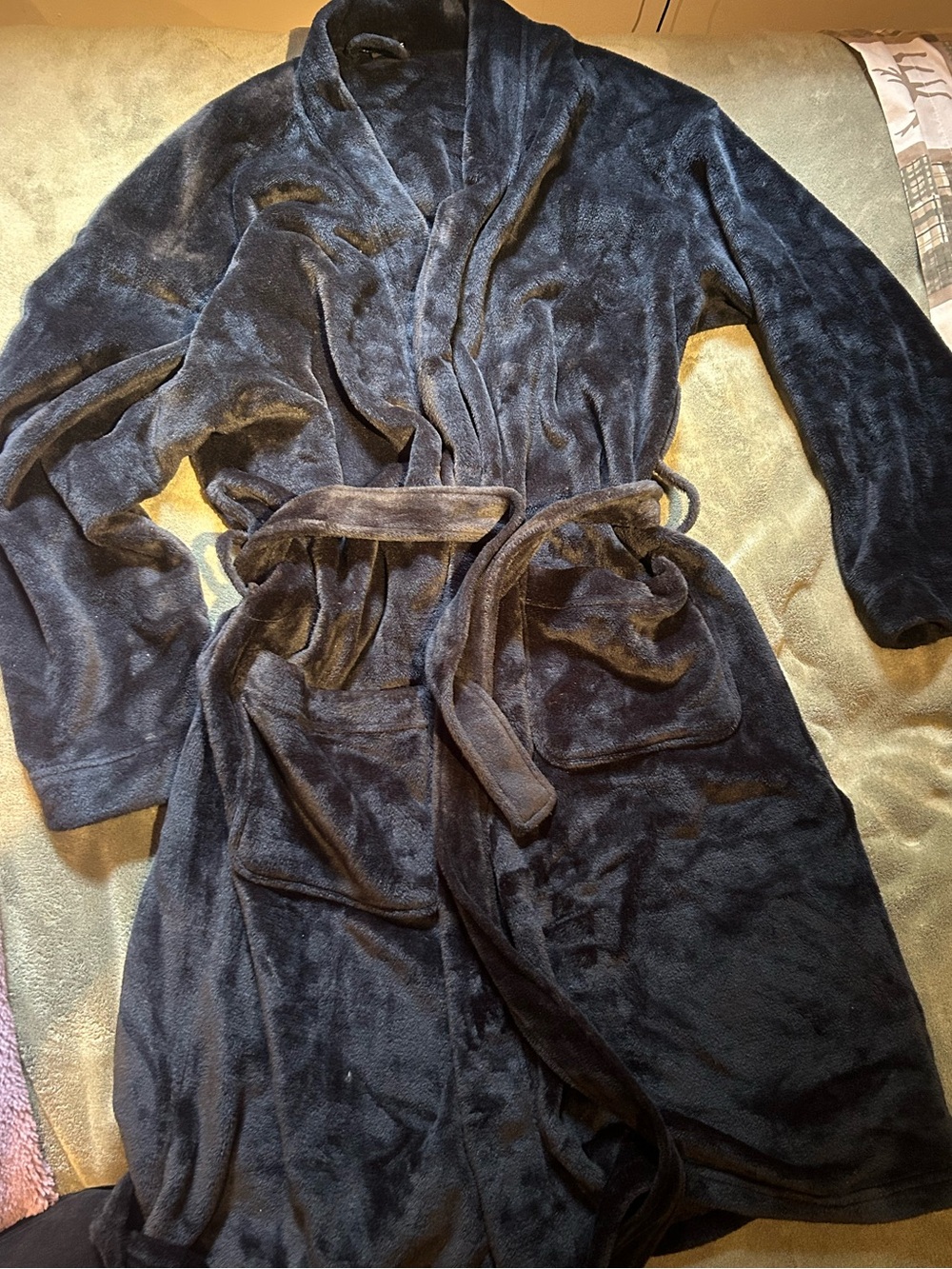 Plush Shawl Collar Bathrobe - Navy